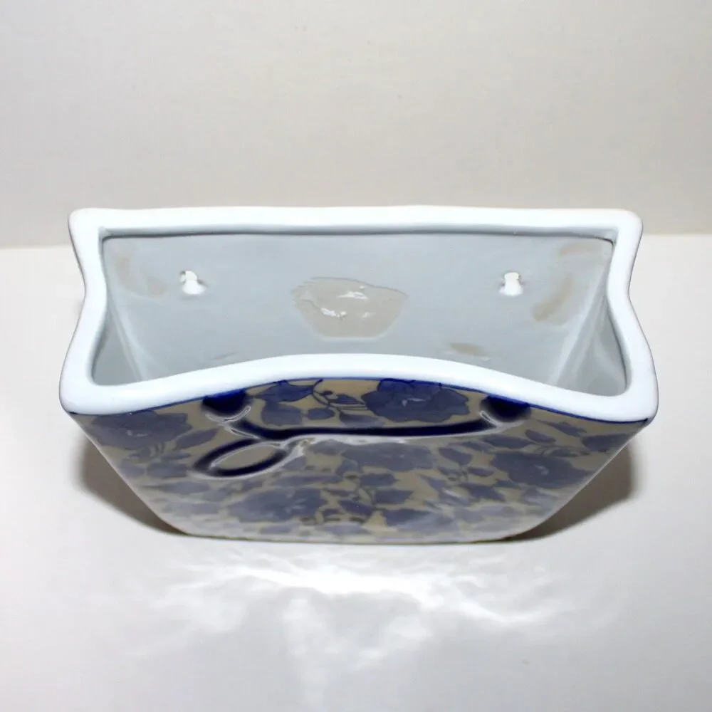 Chinese Porcelain Wall Pocket Vase Planter Yellow Blue chinoiserie Square holder